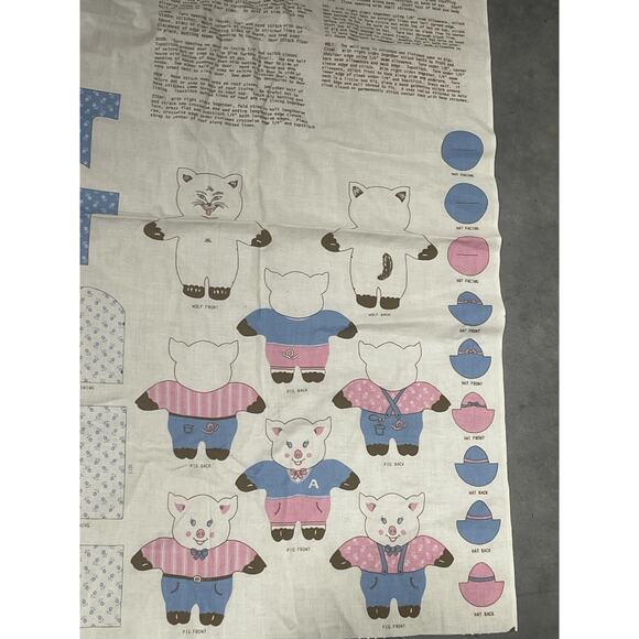 Three Little Pigs, Fabric Panel, Cut-out Kit, House, Pigs and Wolf, Toy Making - Picture 2 of 3